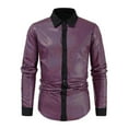 thumbnail image 1 of Men's 70s Disco Shirt Sequin Solid Color Long Sleeve Button Down Shirts Shiny Prom Costume, 1 of 7