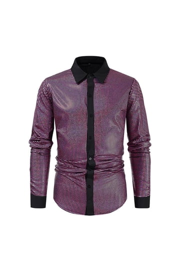 green emerald velvet dress Men's Black Shiny Printed Button Up Long Sleeve Dress Shirt Black / MD