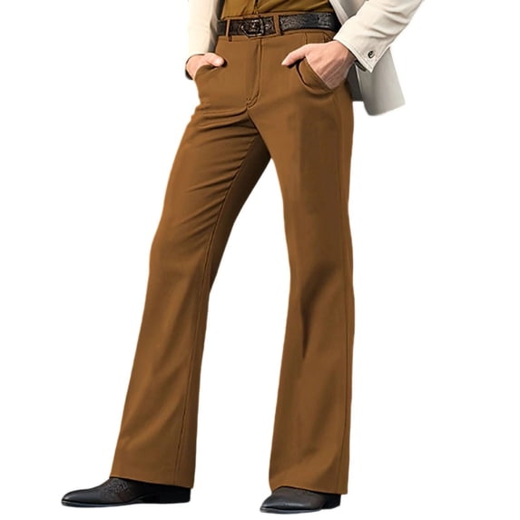 Men's 70s Flare Pants Stretch Elastic Waist Chinos Vintage Retro Disco Bell Bottom