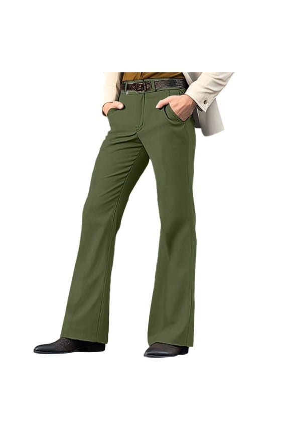 Men's 70s Vintage Bell Bottom Disco Pants - Slim Fit Stretch Formal Dance Trousers,Army Green,Large