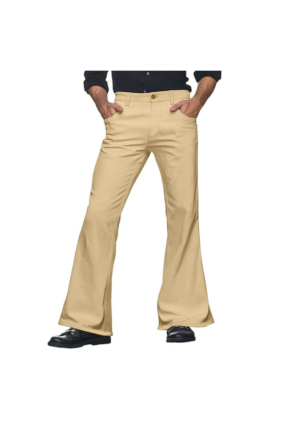 Men's 70s Vintage Flared Wide Leg Disco Trousers - Polyester, Elastic Waist, for Carnival, Party & Retro Fashion