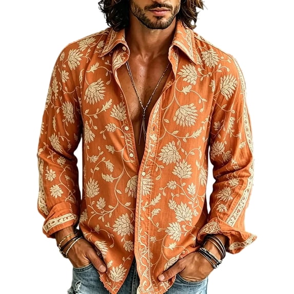 Men's 70s Vintage Flower Print Button Shirt Casual Relaxed Vacation Top Bohemian Resort Holiday Wear Tunic