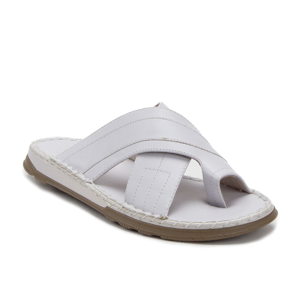 【送料&関税込】Off-White White Sandals Men's 71513 Slip On Peasant Toe Cross Over Slides Sandals