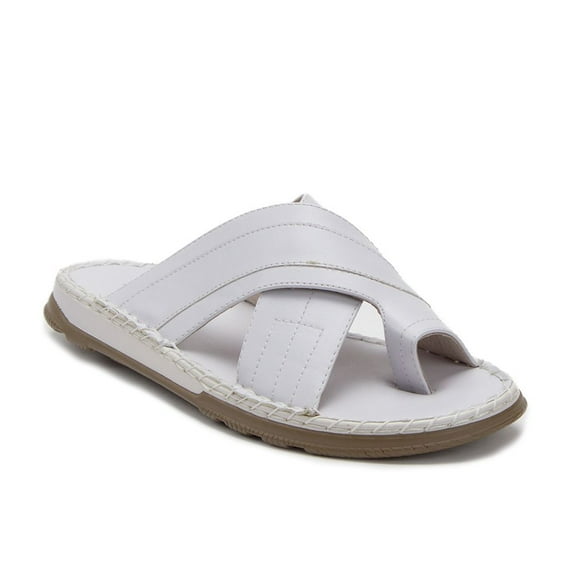 Men's 71513 Slip On Peasant Toe Cross Over Slides Sandals, White, 8.5
