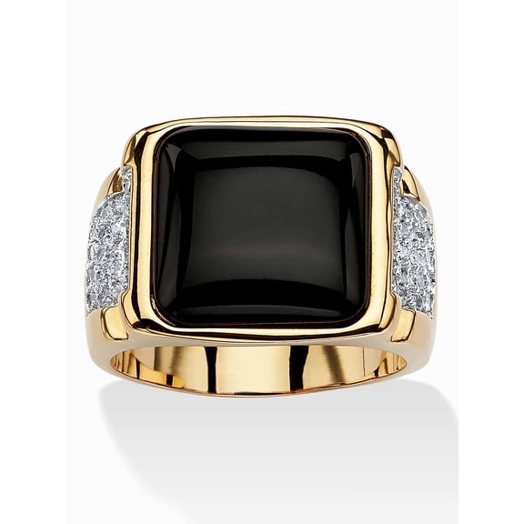 PalmBeach Jewelry Men's Cushion-Cut Genuine Black Onyx and CZ Cabochon Ring .72 TCW Gold-Plated