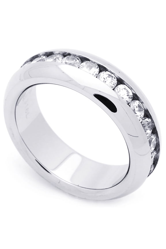 Men's 7MM Stainless Steel Channel Set CZ Wedding Ring Eternity Band (Size 7 to 14.5) Size 12