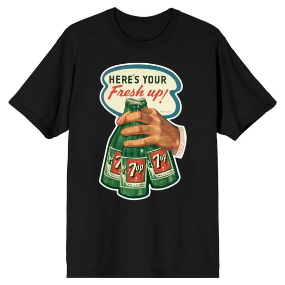7UP Here's your Fresh Up! Hand with 3 Bottle og Green Softdrinks Black Short Sleeve Adult T-Shirt-XL