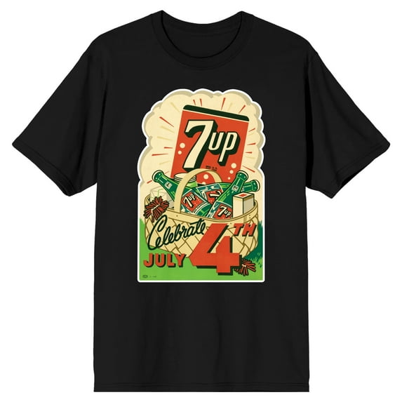7UP Logo Green Bottles in a Basket Celebrate 4th JULY Black Short Sleeve Adult T-Shirt-Medium