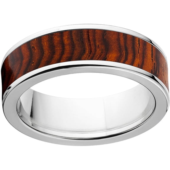 Men's 7mm Cocobolo Exotic Wood Stainless Steel Band