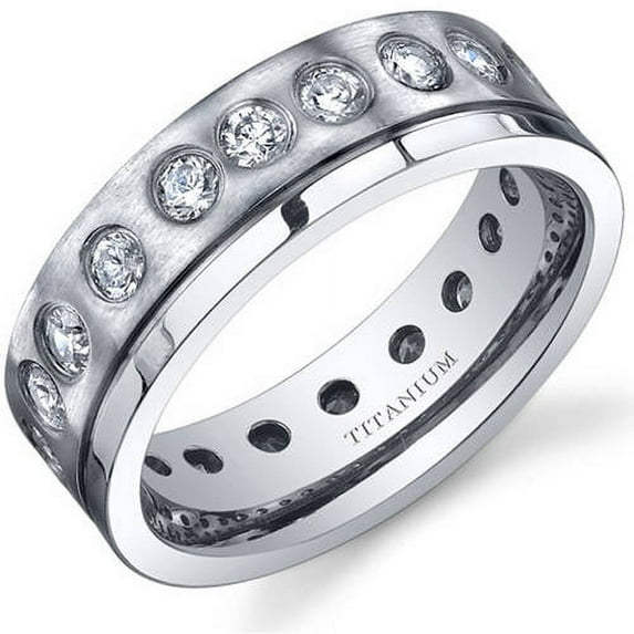 Men's 7mm Cubic Zirconia Eternity Wedding Band Ring in Titanium