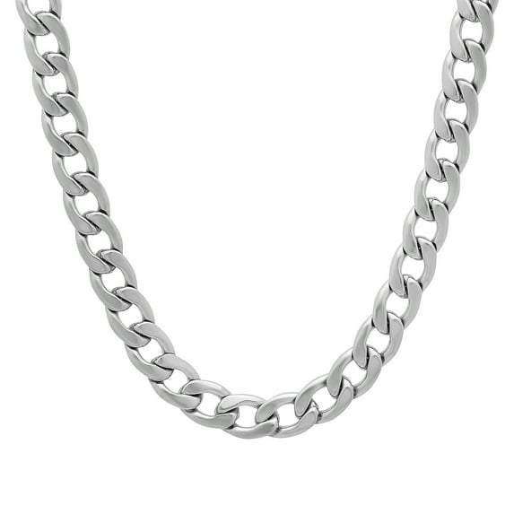 Men's 7mm High-Polished Stainless Steel Flat Cuban Link Curb Chain Necklace, 24 inches