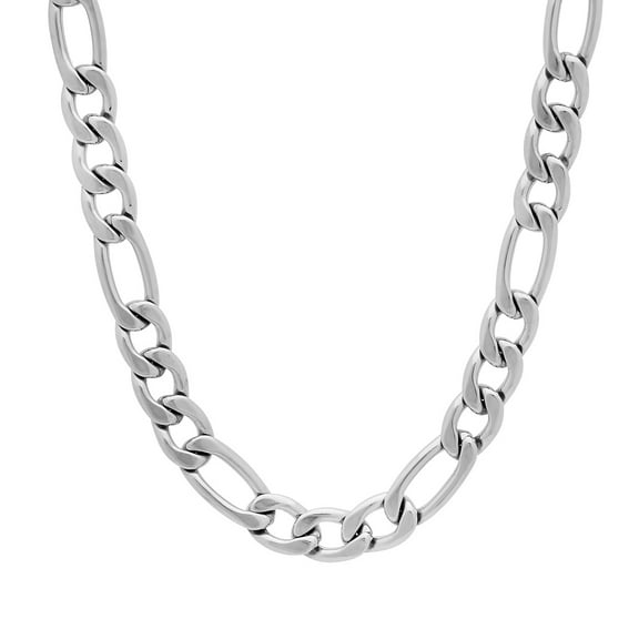 Men's 7mm High-Polished Stainless Steel Flat Figaro Chain Necklace, 22 inches