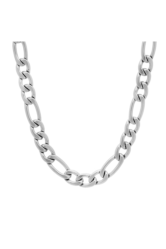 Men's 7mm High-Polished Stainless Steel Flat Figaro Choker Chain Necklace, 20 inches