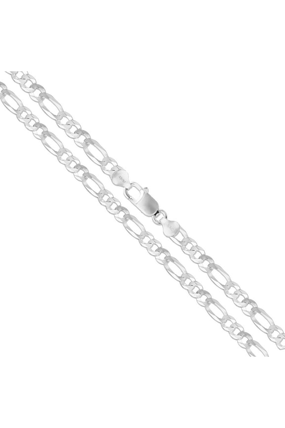 Men's 7mm Solid .925 Sterling Silver Flat Figaro Chain Link Italy Necklace 22" Jewelry Female Unisex