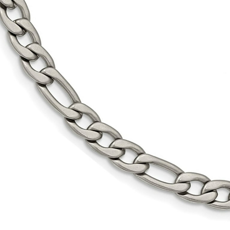 Men's 7mm Stainless Steel Satin Figaro Chain Necklace, 18 Inch