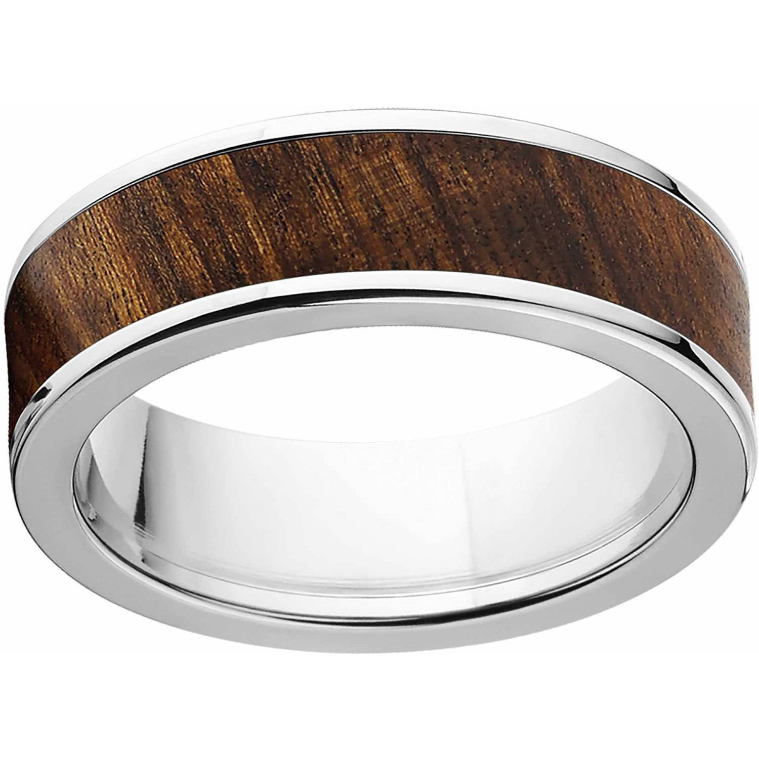 Men's 7mm Tamboti Exotic Wood Stainless Steel Band