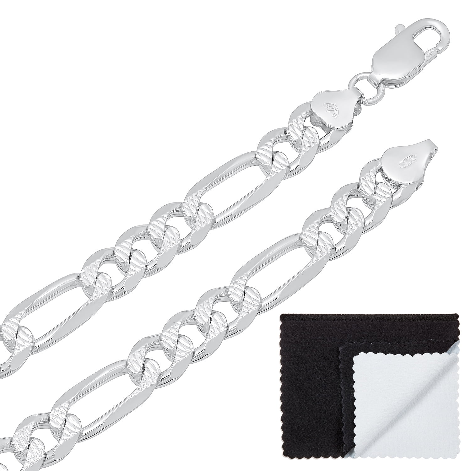 Men s 8.1mm .925 Sterling Silver Diamond Cut Flat Figaro Chain