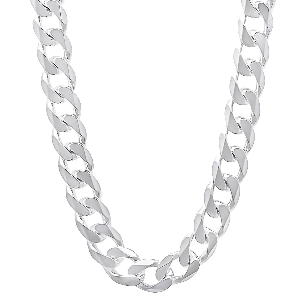 Men's 8.5mm Solid .925 Sterling Silver Flat Cuban Link Curb Chain Necklace, 24 inches