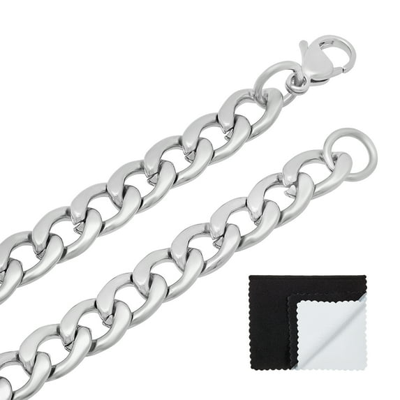 Men's 8.6mm High-Polished Stainless Steel Flat Cuban Link Curb Chain Necklace, 24 inches