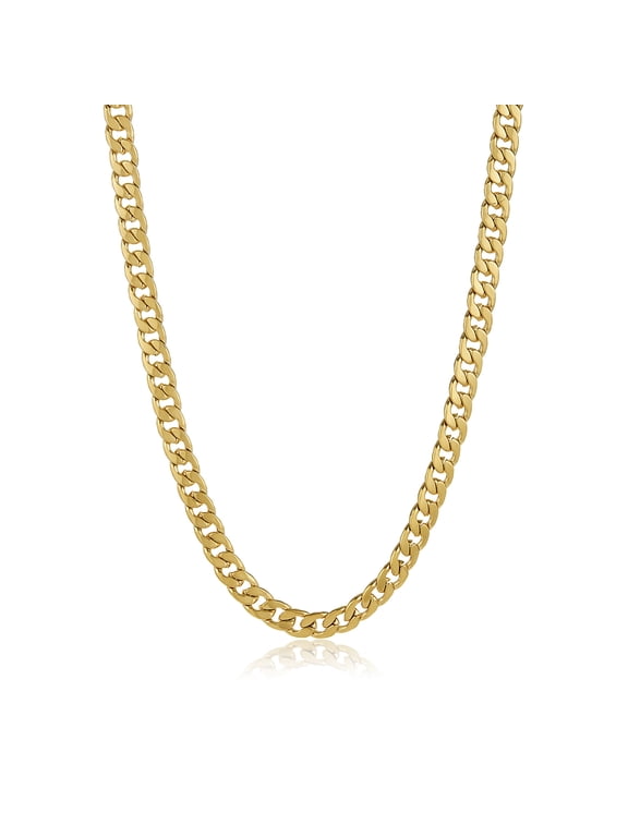 Men's 8.9mm 24k Yellow Gold Plated Stainless Steel Flat Cuban Link Curb Chain Necklace, 22 inches