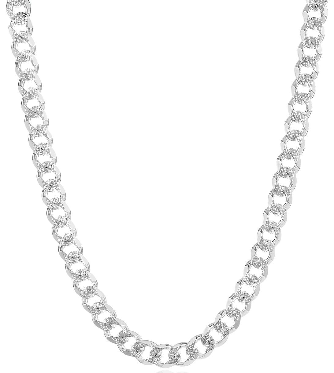 6.7mm Diamond-Cut Flat Curb Chain Necklace In Solid Sterling Silver - Foto 4