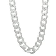 THE BLING FACTORY Men's 8.9mm Chunky Solid .925 Sterling Silver Flat Cuban Link Curb Chain Necklace, 24 inches