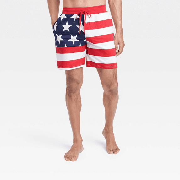 Men's 8" Americana Flag Printed Shorts - Blue/Red, XLarge
