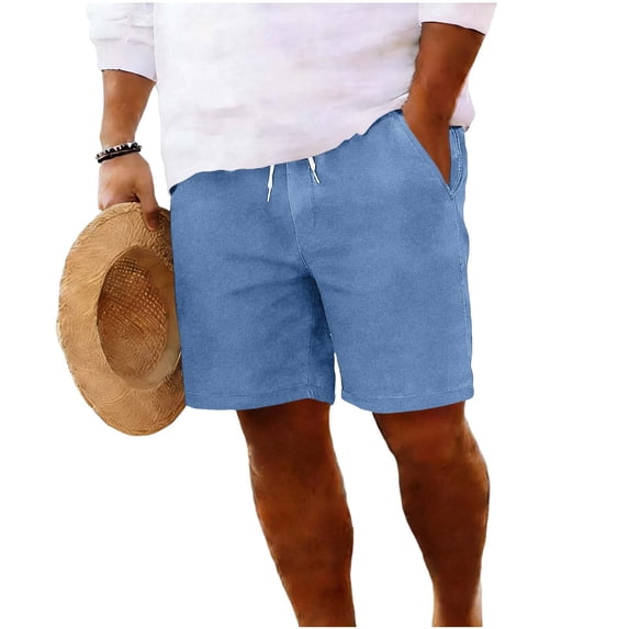 Men's 8" Inseam Relaxed-Fit Drawstring Faux Denim Walk Shorts with Elastic Waist Big and Tall Size 4XL Navy