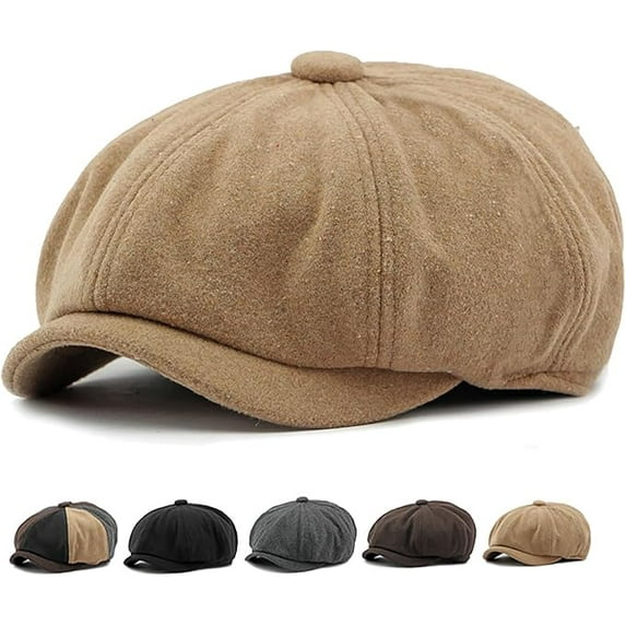 Men's 8 Panel Newsboy Cap Vintage Tweed Cap Herringbone Cabbie Flat Cap