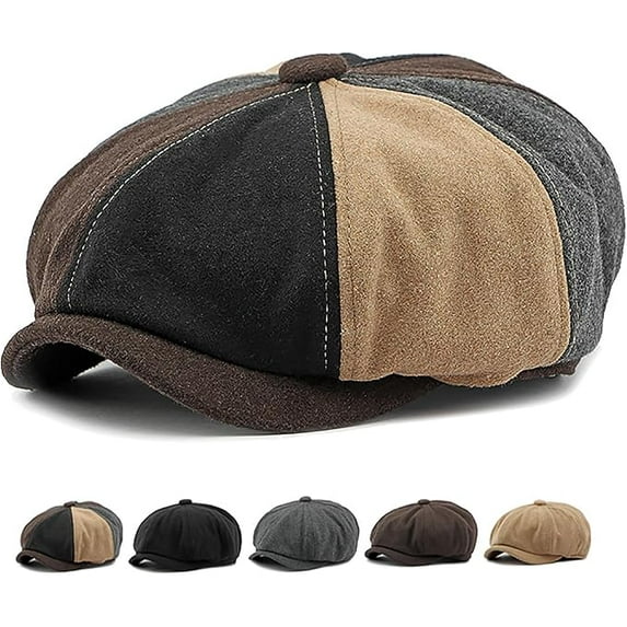 Men's 8 Panel Newsboy Cap Vintage Tweed Cap Herringbone Cabbie Flat Cap