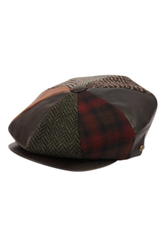 Men's 8 Panel Patchwork Wool Blend Newsboy Ivy Cap Snap Brim Tweed Gatsby Hat