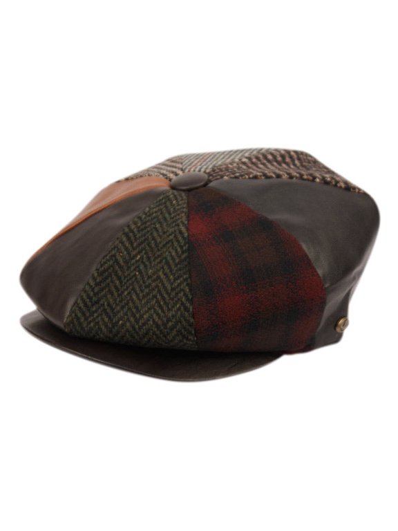 Men's 8 Panel Patchwork Wool Blend Newsboy Ivy Cap Snap Brim Tweed Gatsby Hat