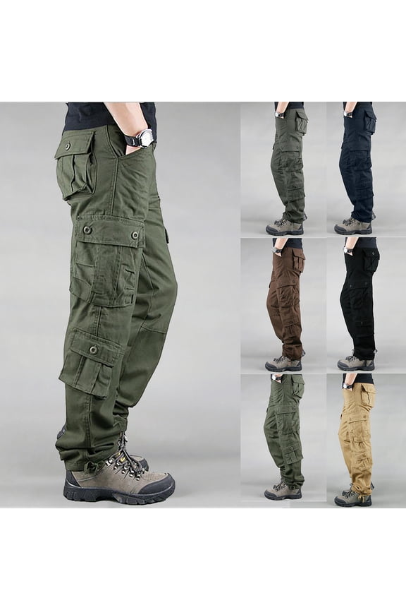 Men's 8-Pocket Slim Fit Cargo Pants, Casual Jogger Work Trousers Lightweight for Hiking, Outdoor and Utility Wear,Black,29