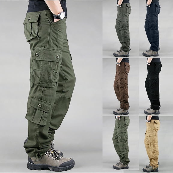Men's 8-Pocket Slim Fit Cargo Pants, Casual Jogger Work Trousers Lightweight for Hiking, Outdoor and Utility Wear,Black,29