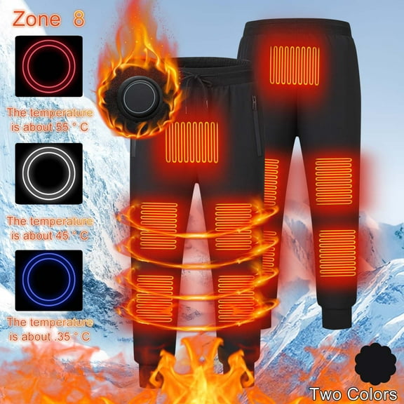 Men's 8-Zone Heated Casual Pants Single Button Control Rechargeable Thermal Pants with USB Charging for Work Outdoor (Battery Not Included)