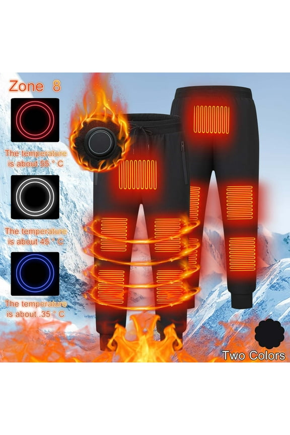 Men's 8-Zone Heated Casual Pants Single Button Control Rechargeable Thermal Pants with USB Charging for Work Outdoor (Battery Not Included)