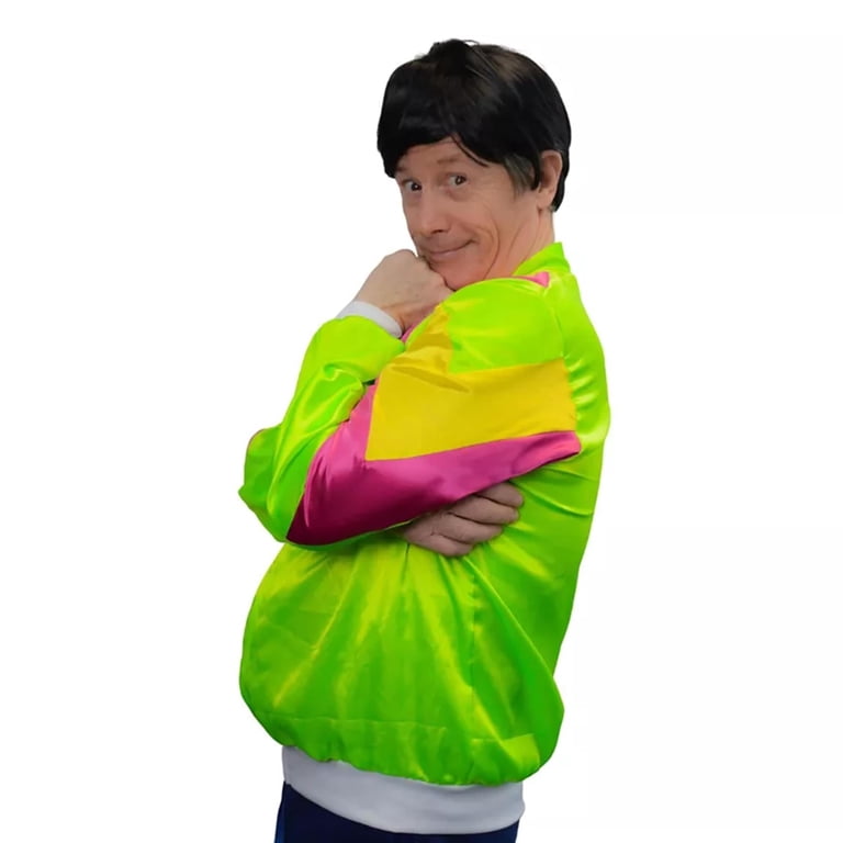 HMS 80s Male Neon Windbreaker and Wig Adult Costume Kit | Large/X