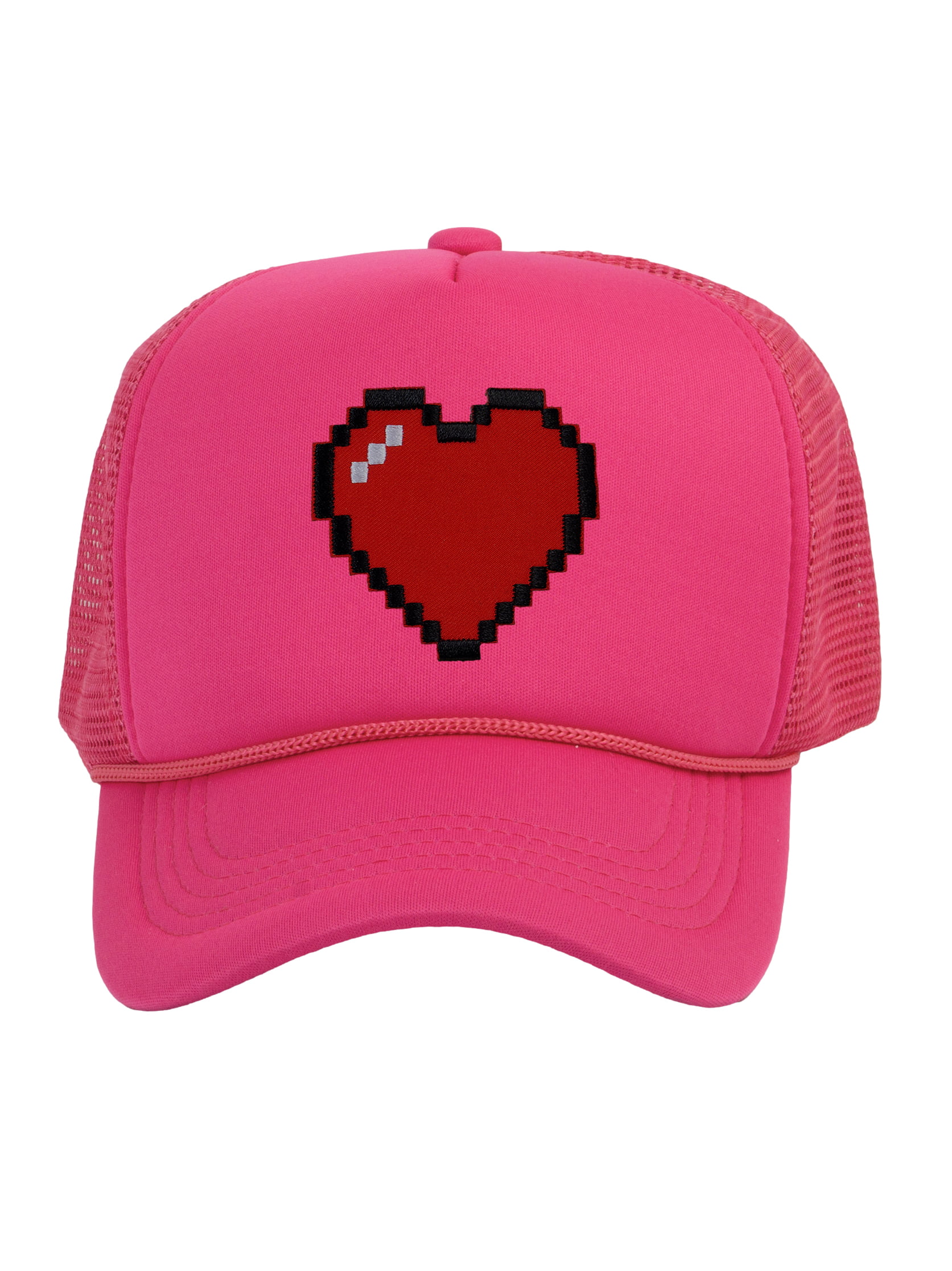 Trucker 80\'s Red Men\'s Gamer Bit Retro Hat, Large Heart Pixelated 8