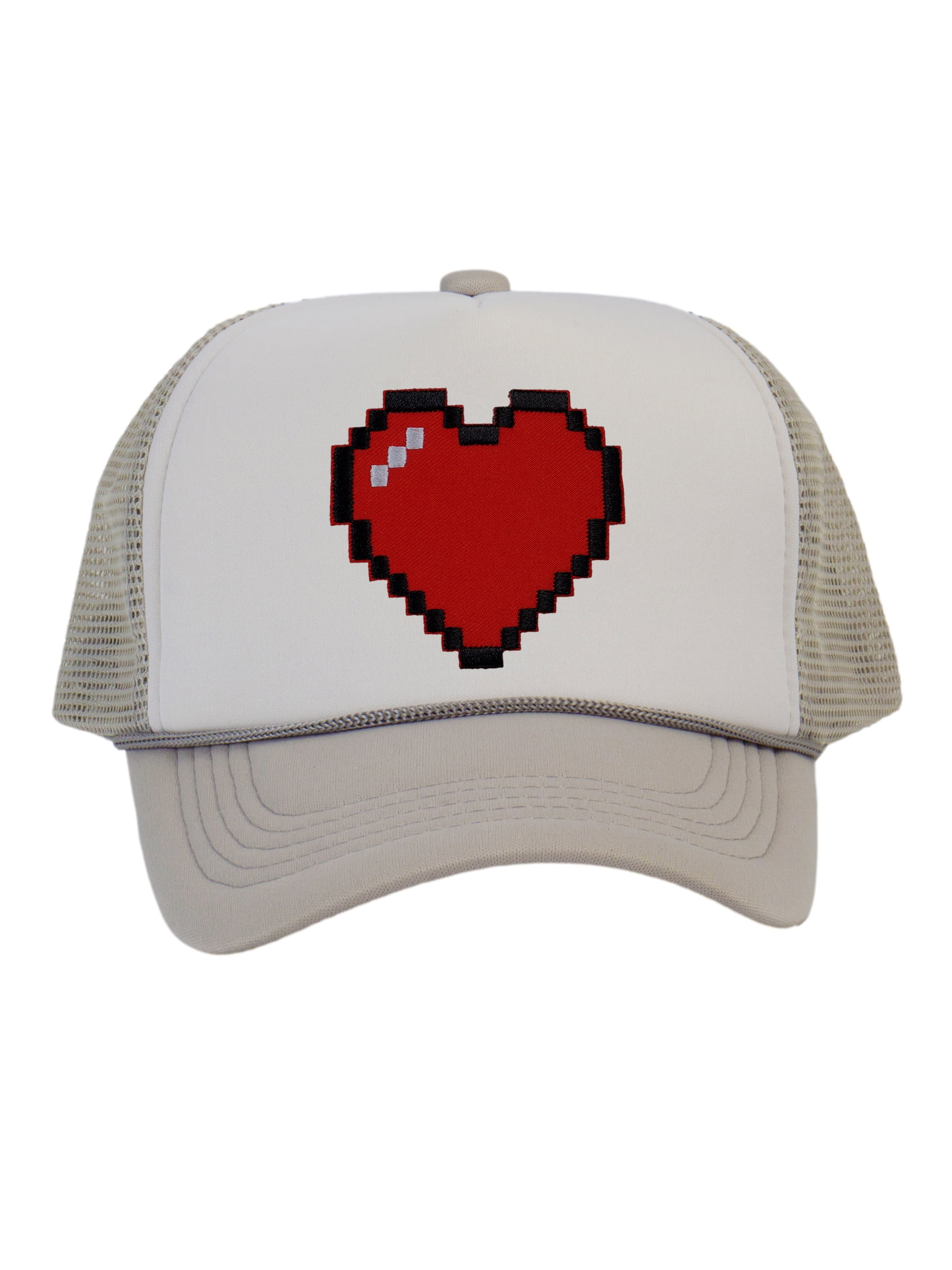 Men's 80's Retro Large 8 Bit Pixelated Heart Gamer Trucker Hat, White ...