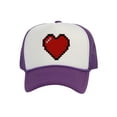 thumbnail image 1 of Men's 80's Retro Large 8 Bit Pixelated Heart Gamer Trucker Hat, White/Purple, 1 of 2