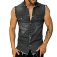 thumbnail image 1 of Men's 80's Style Denim Vest - Sleeveless Jean Jacket with Side Pockets, Retro Punk Design, 97% Cotton, S-XXL, 1 of 5