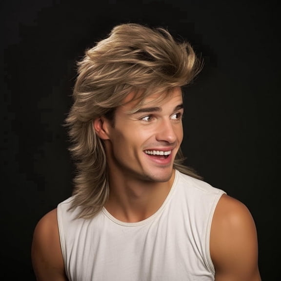 Men's 80s Mullet Wig, Light Brown Layered Retro Mullet Hair Wig for 70s 80s 90s Synthetic Hair Wig for Men, Natural Looking & Easy to Style