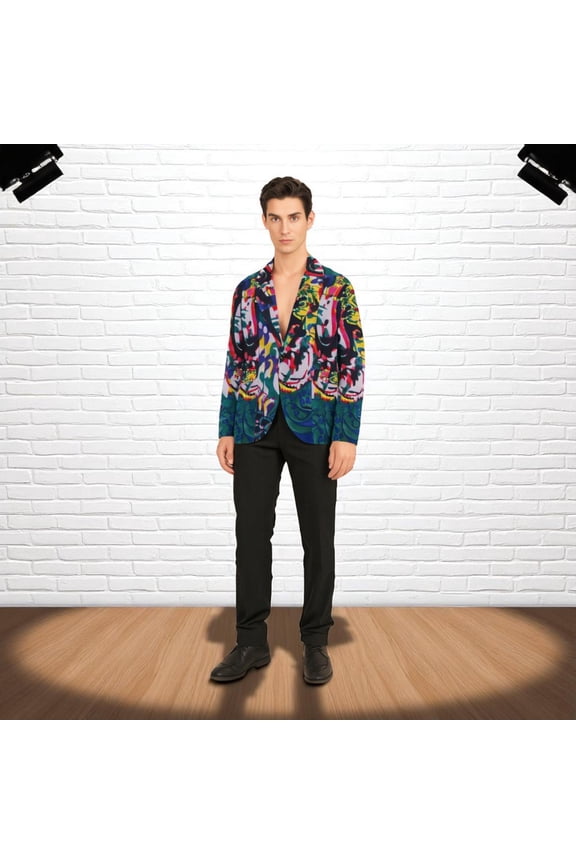 Men's 80s Paisley Graphic Cotton Blazer: Retro Concert Cosplay Jacket - 3XL