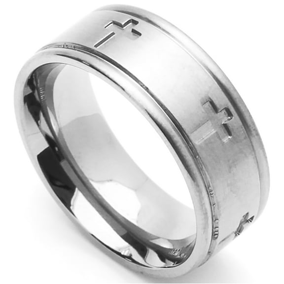 Men's 8MM Comfort Fit Stainless Steel Wedding Band Cross Ring (Size 6 to 14) Size 7
