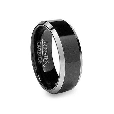 Men's 8MM Flat Top Two Tone Black Tungsten Ring Wedding Band Size 8