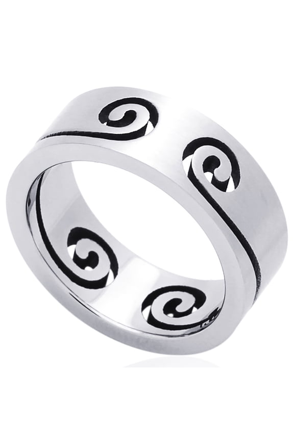 Men's 8MM Stainless Steel Cut-Out Wave Flat Wedding Band Ring (Size 8 to 14) Size 8