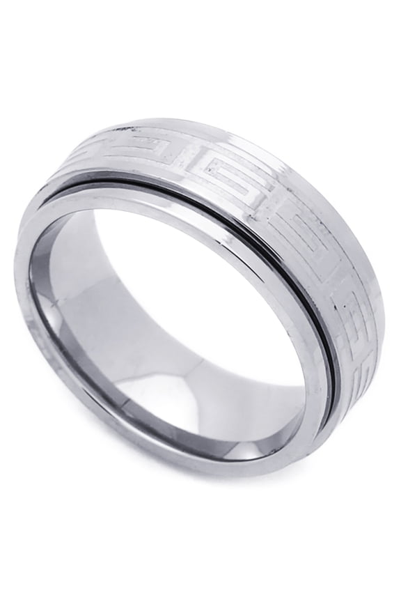 Men's 8MM Stainless Steel Greek Key Spinner Wedding Band Ring (Size 7 to 14) Size 14