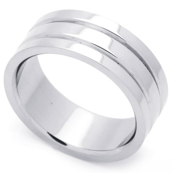 Men's 8MM Stainless Steel Grooved Wedding Band Ring (Size 8 to 14) Size 11