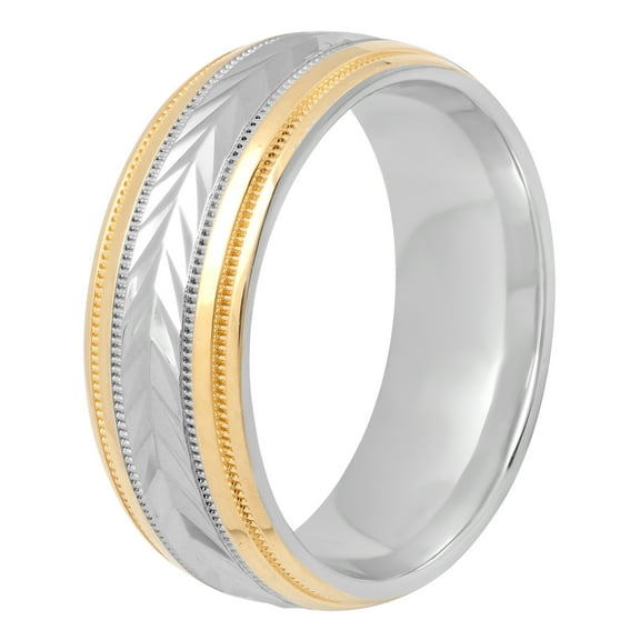 Men's 8MM Sterling Silver 14K Gold Plated Wedding Band - Mens Ring