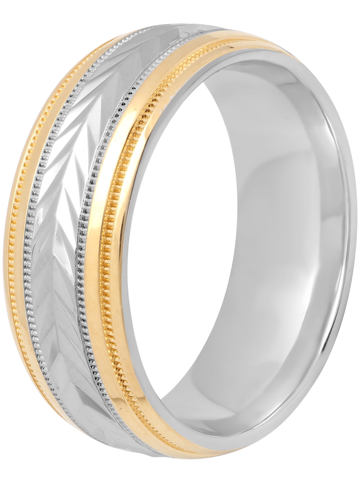 Men's 8MM Sterling Silver 14K Gold Plated Wedding Band Mens Ring